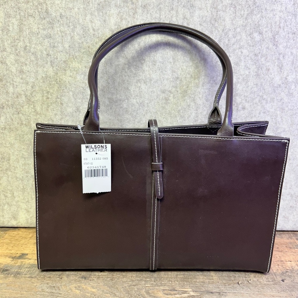 Wilsons Leather Dark Brown Structured Tote Handbag Classic Professional‎ Purse